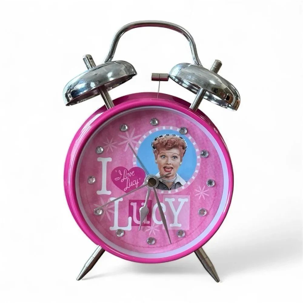 Vintage I Love Lucy Desk Or Bedside Alarm Clock Pink With Silver Tone Bells